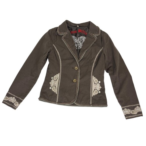Love Stitch Embroidered Fitted Jacket Blazer Brown Women's Sz. M - Picture 1 of 14